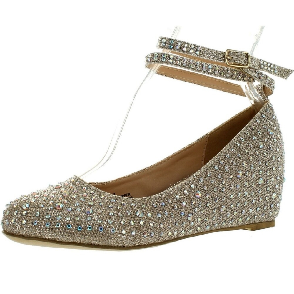 Rhinestone covered wedge dress shoes